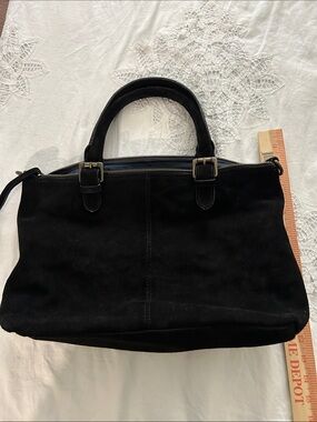 Classic Black Cow Suede Leather Tote Bag - Women's Handbag